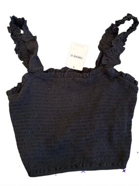 NWT-Forever 21 Black Smocked festival Ruffle Strap bohemian Crop Top